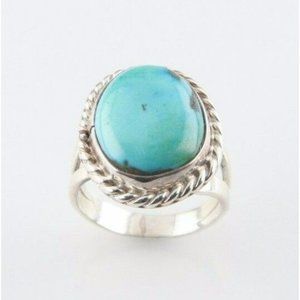 Vintage Women's Silver Ring with Blue-Green Turquoise (Size 4-1/2) Beautiful